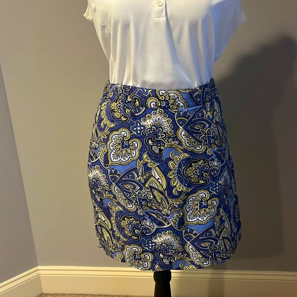Greg Norman Collection Gold and Blue Skater Mini Skirt
